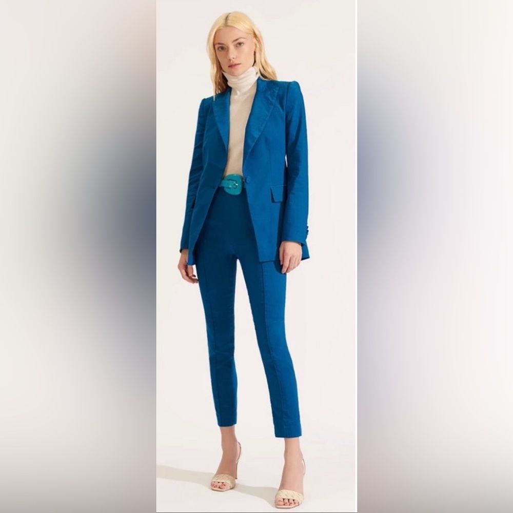 Veronica Beard Long Lean Dickey Jacket & Honolulu Pants Suit 2 Cerulean Blue NWT